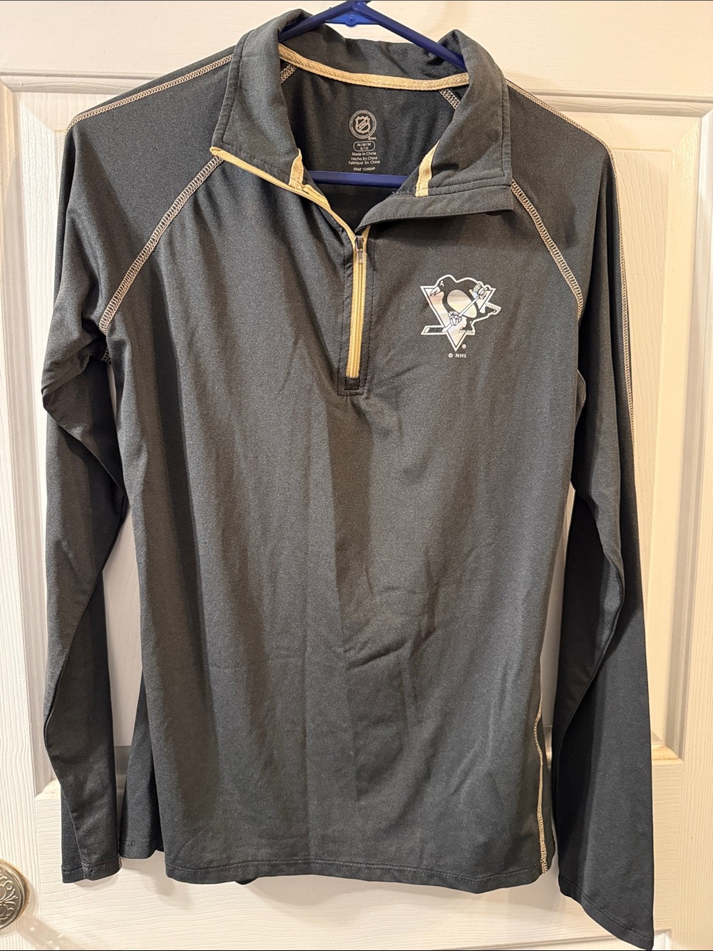 NHL Gray Pittsburgh Penquins Quarter-Zip Pullover with Gold Trim